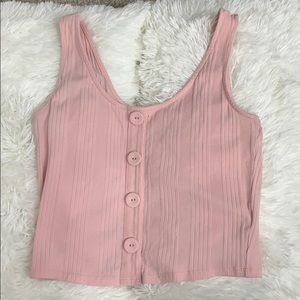 pink button crop top
